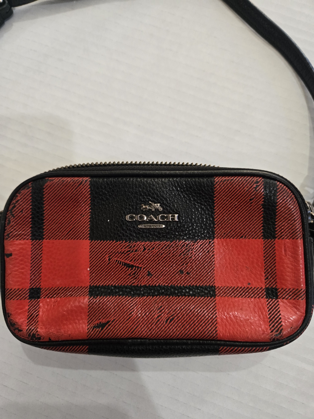 COACH Red Black Plaid Crossbody Bag